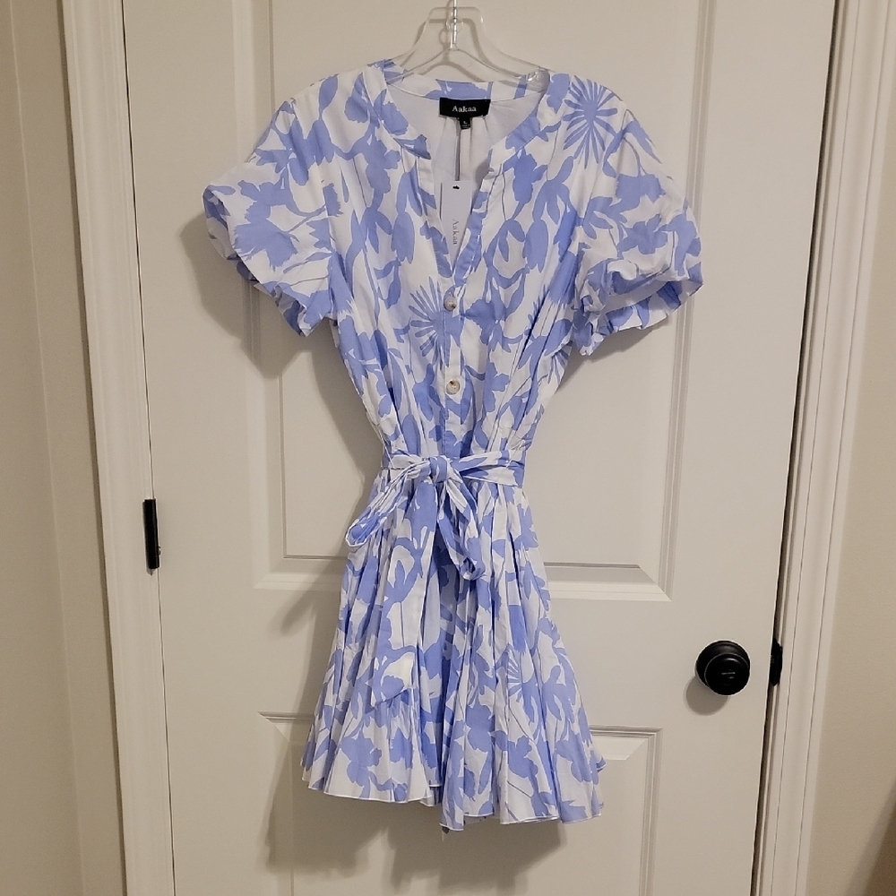 Aakaa Women's Blue and White Floral Dress
